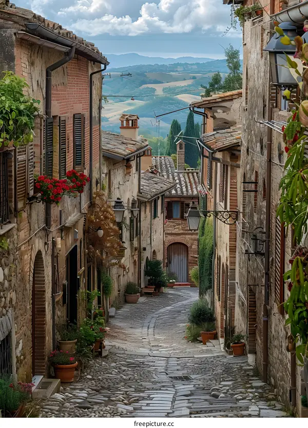 A narrow street in a small Italian town