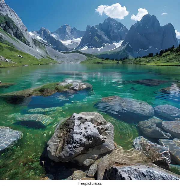 Mountain Lake With Clear Water And Rocks
