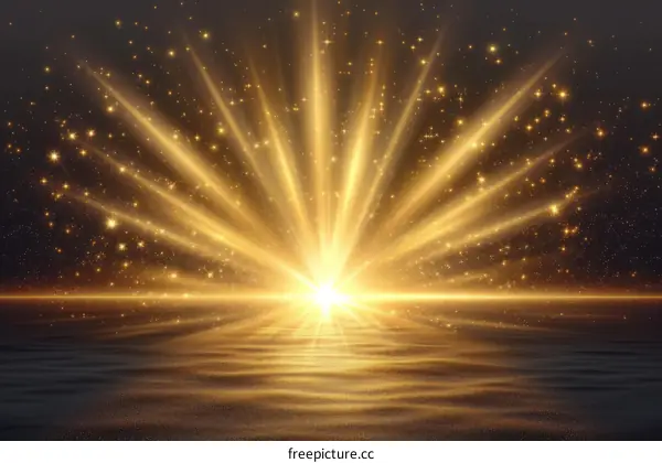 Golden rays of light shining down from the heavens