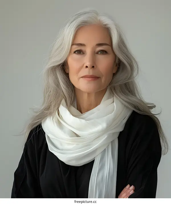 portrait of a beautiful mature woman with gray hair