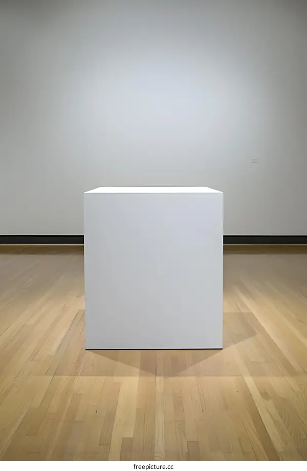 White Cube Display Stand On Wood Floor