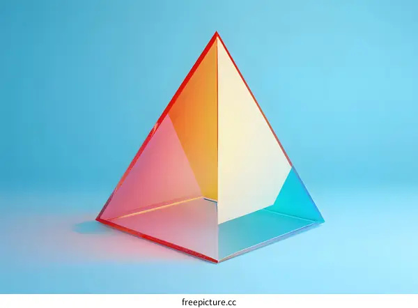 Abstract Geometric Pyramid with Rainbow Colors on Blue Background