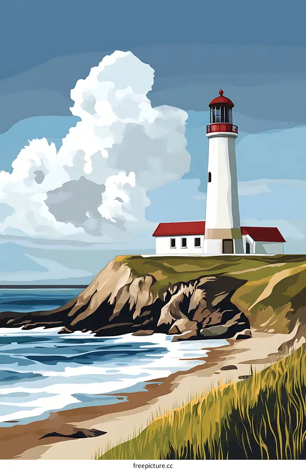 Lighthouse On A Cliff By The Sea