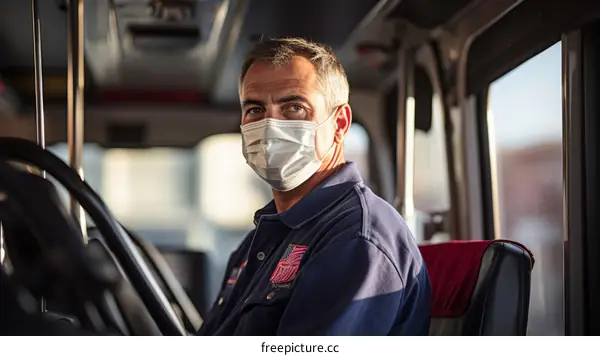 Portrait of a bus driver wearing a surgical mask