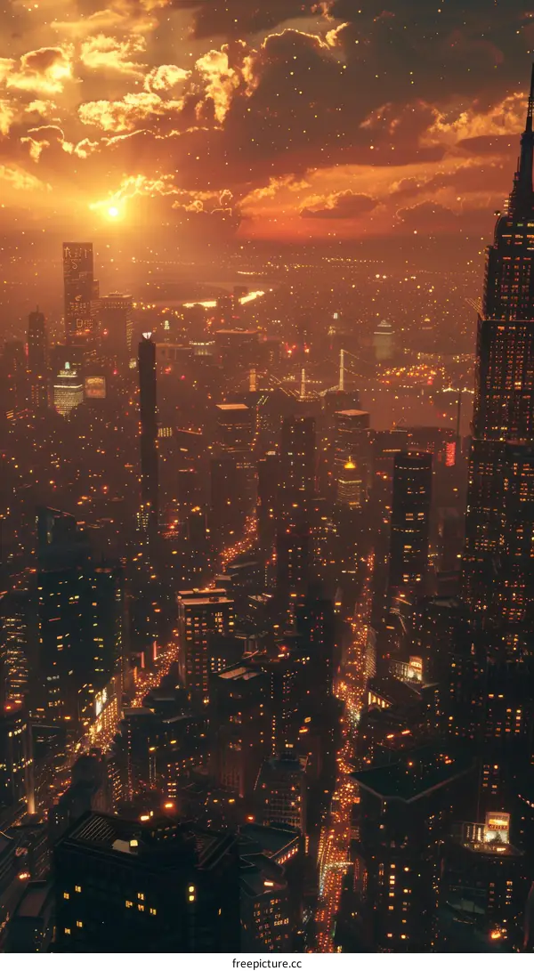 Night View of New York City Skyline