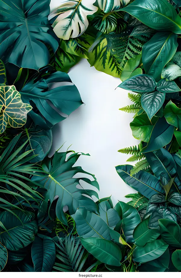 Tropical Leaves Border White Background