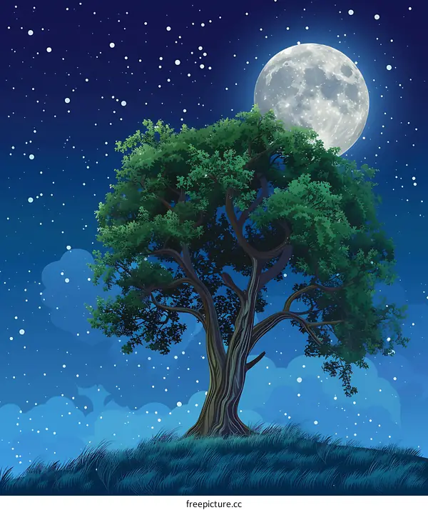 Night Sky with a Tree and Full Moon