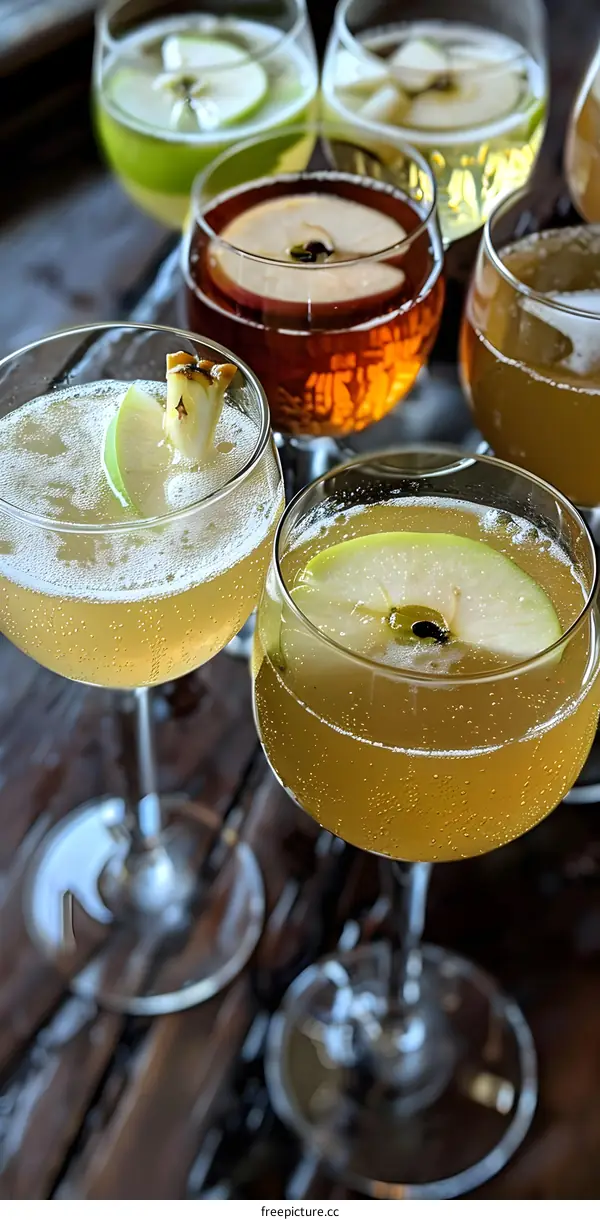 Close Up of Apple Cider Cocktails in Glasses