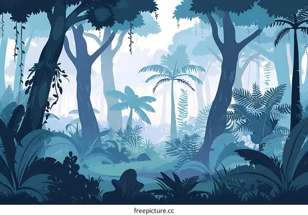 Silhouette Tropical Forest Illustration