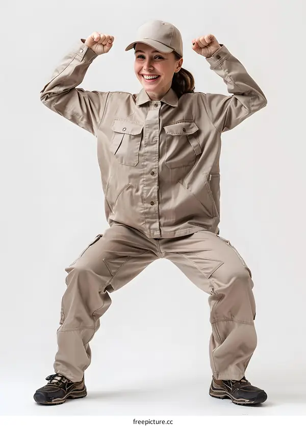 Woman in Workwear Striking a Powerful Pose