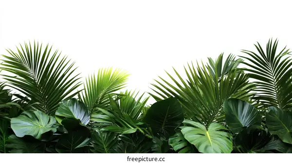Tropical Plants Border on White Background
