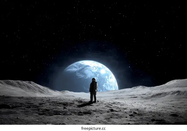 Astronaut on the Moon Gazing at Earth