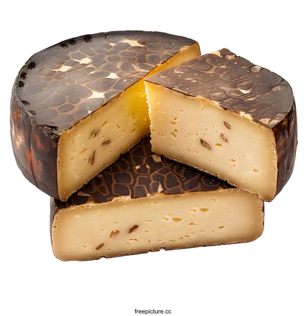 [Transparent Background PNG]A wheel of truffle cheese cut in slices