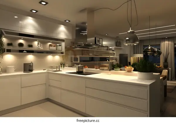 Modern Kitchen Interior Design With White Cabinets And Stainless Steel Appliances