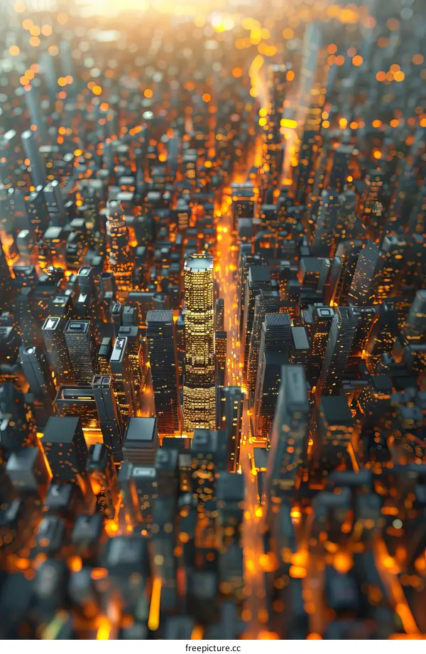 Aerial View of a Futuristic City at Night