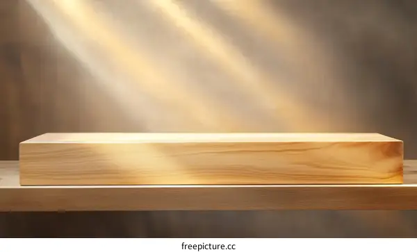 Empty Wooden Display Shelf with Sunlight