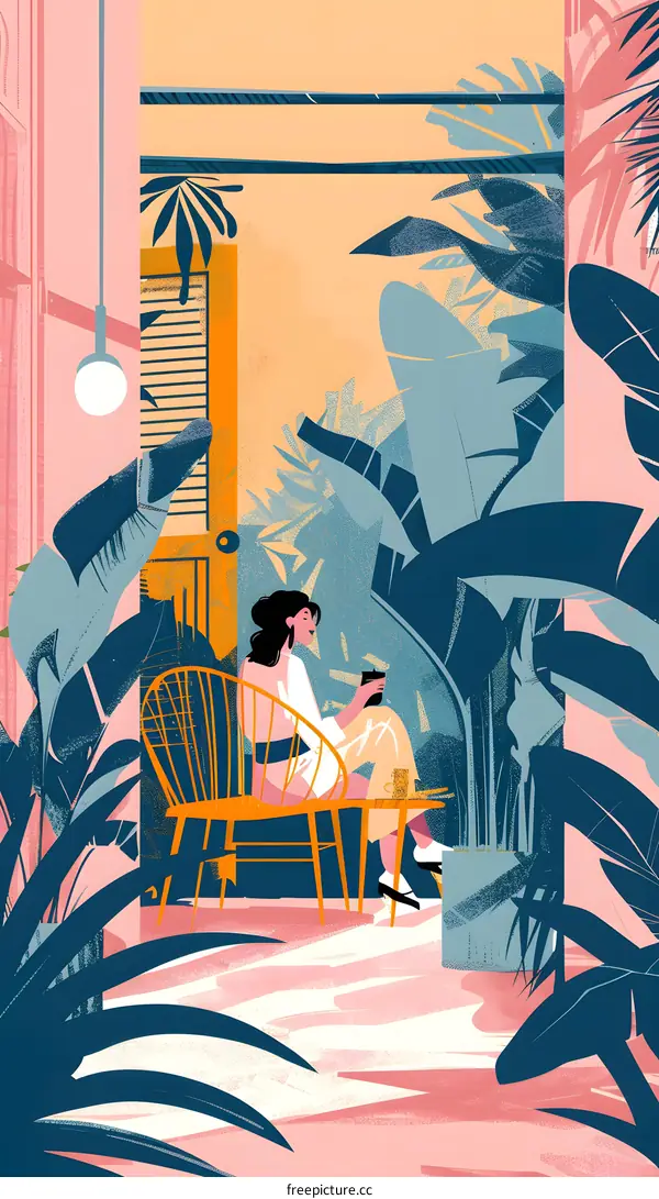 Woman Sitting in a Chair Surrounded by Tropical Plants