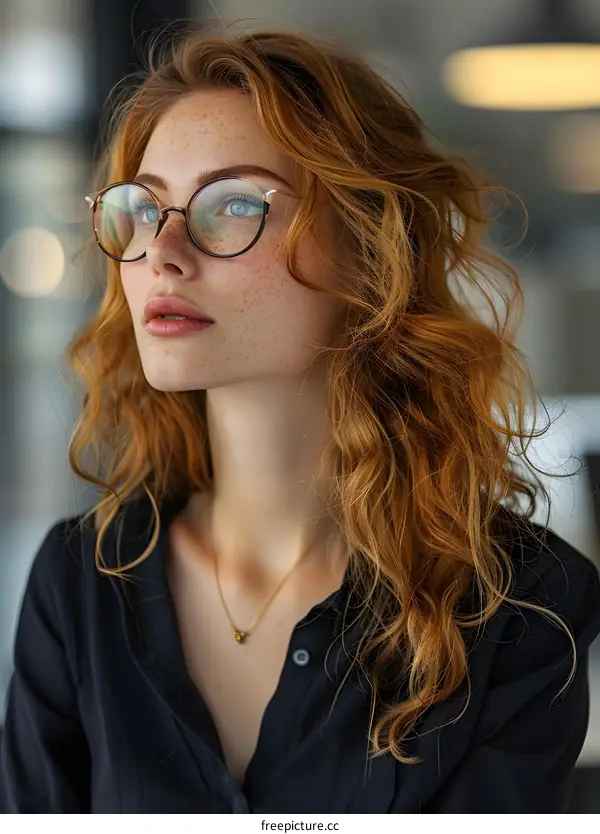 portrait of a beautiful redheaded woman wearing glasses