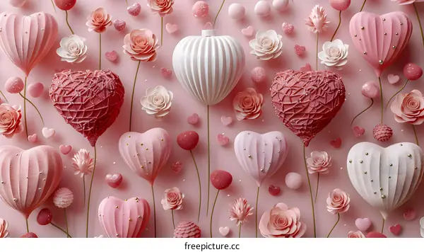 Pink hearts and flowers