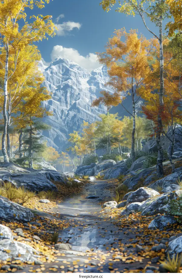 A Picturesque Rocky Mountain Stream Flows Through a Vibrant Autumn Forest