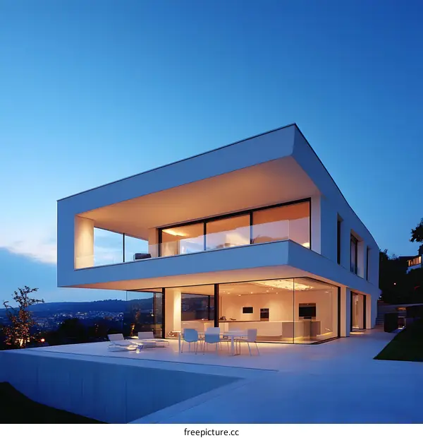 Modern Minimalist House with Large Windows and Terrace