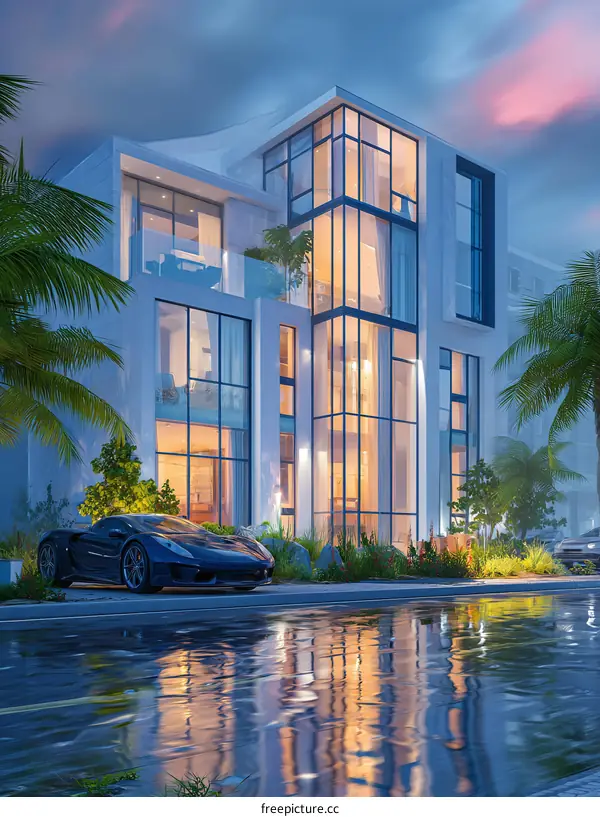 Modern Luxury Residential Building at Dusk
