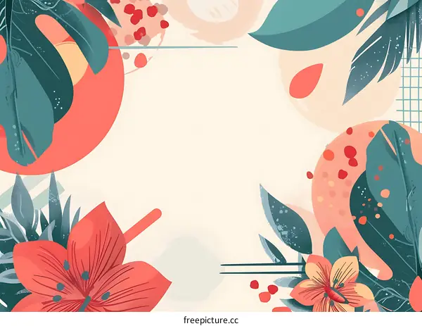 Abstract Floral Background with Tropical Leaves