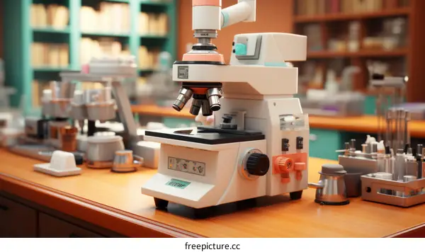 A close-up image of a microscope in a laboratory