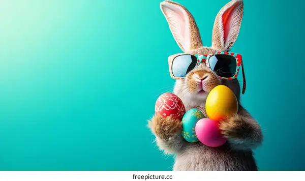 Funny Easter Bunny with Sunglasses and Eggs