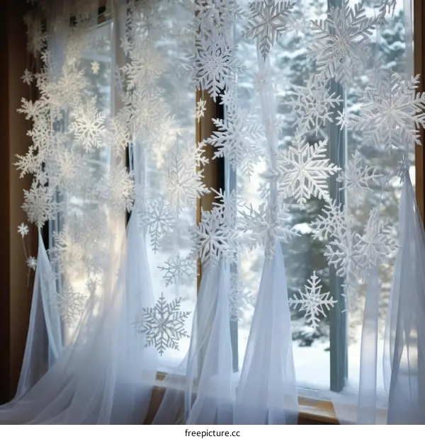 Delicate White Snowflake Window Curtain Decorations