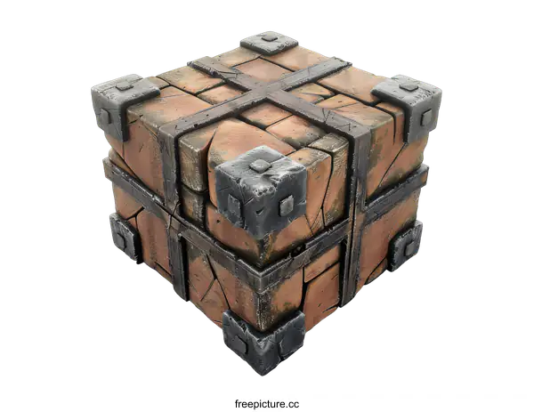 [Transparent Background PNG]Stone and Metal Cube Structure