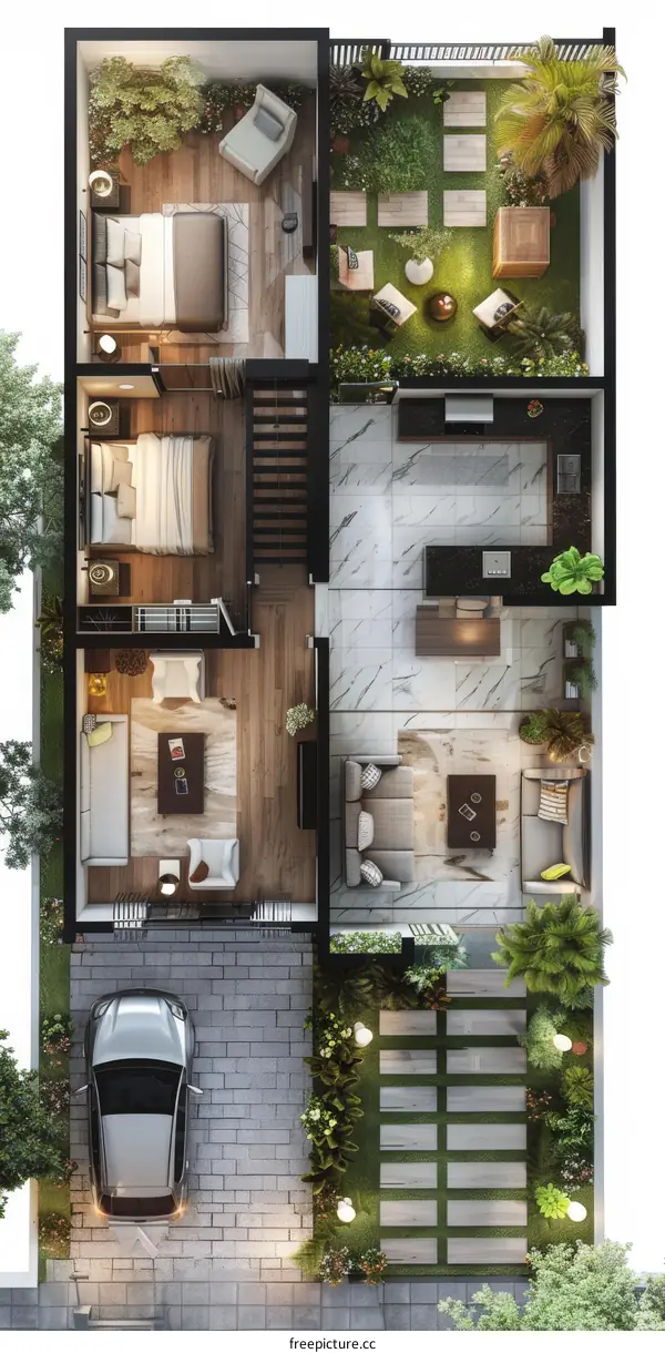 Modern Three-Story House Aerial View