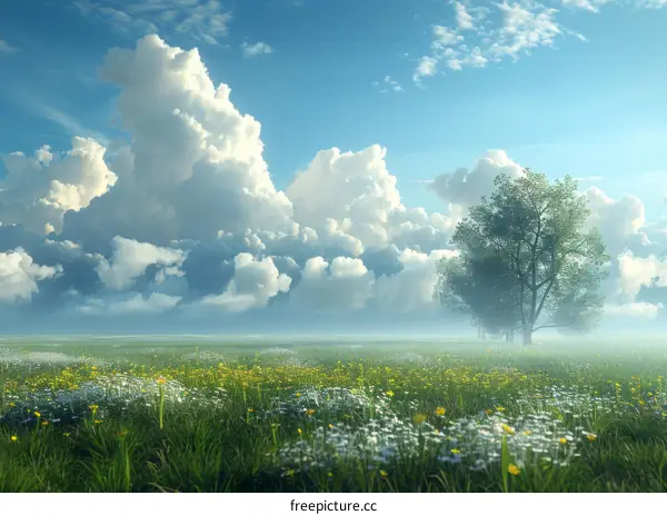 A Serene Meadow Under a Cloudy Sky
