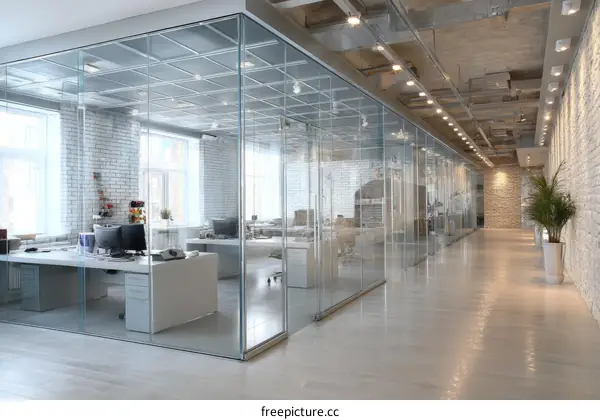Modern Open-Plan Office Space with Glass Partitions