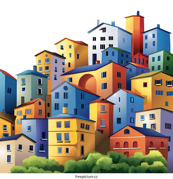 Colorful Houses Illustration with White Background
