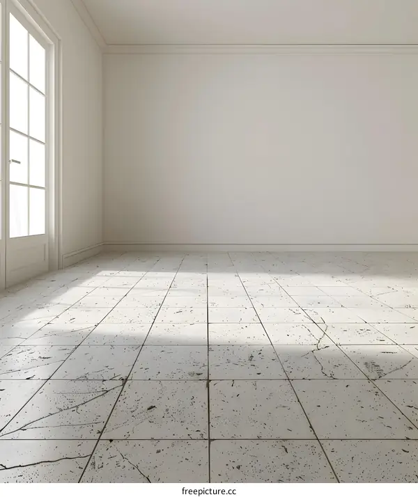 Empty Room with White Walls and Tile Floor
