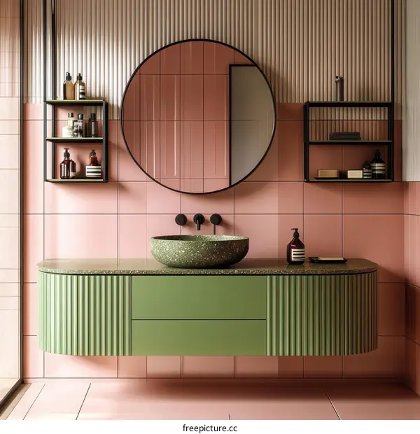 Modern Pink and Green Bathroom Vanity