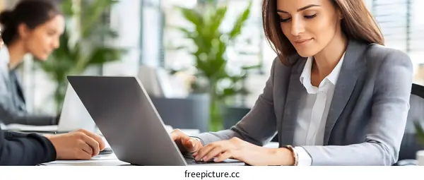 Businesswoman Working on Laptop in Modern Office