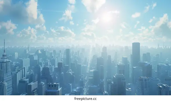 Soaring skyscrapers in a bustling cityscape