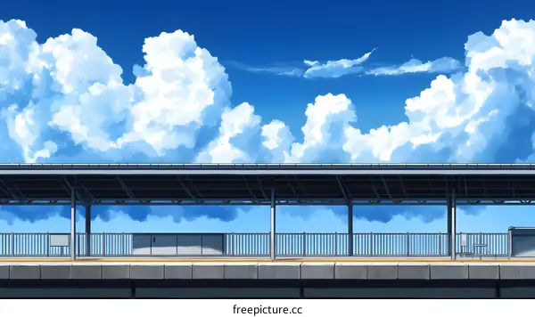 Train Station Platform with Cloudy Sky