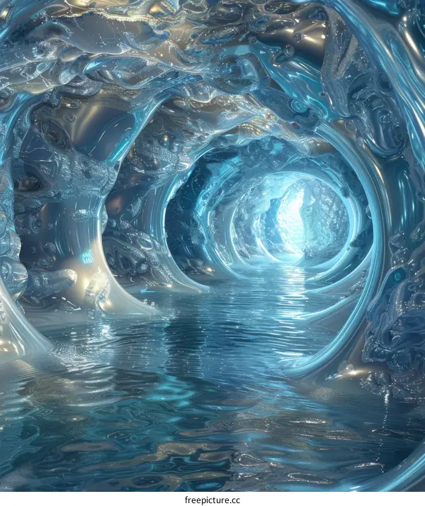 Mystical Glowing Blue Crystal Cave