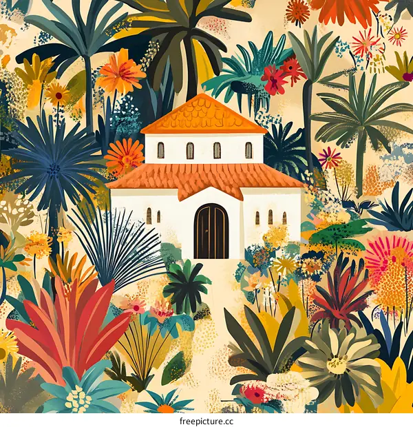 Tropical Garden With A White House