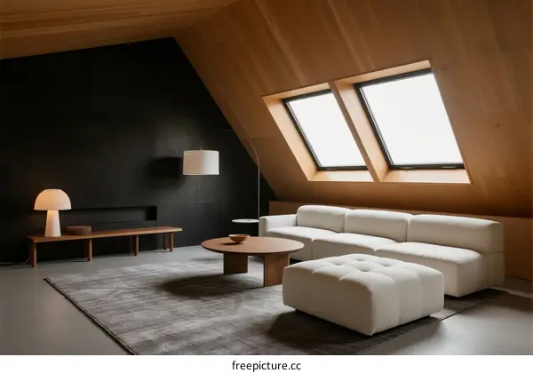 Modern Attic Living Room with Slanted Ceiling and Cozy Furniture