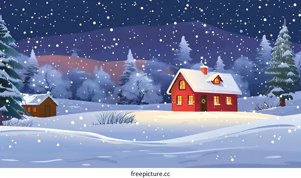 Cozy Red Cabin in Winter Wonderland
