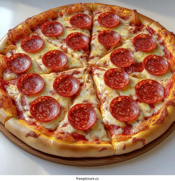 Delicious Pepperoni Pizza on Wooden Board