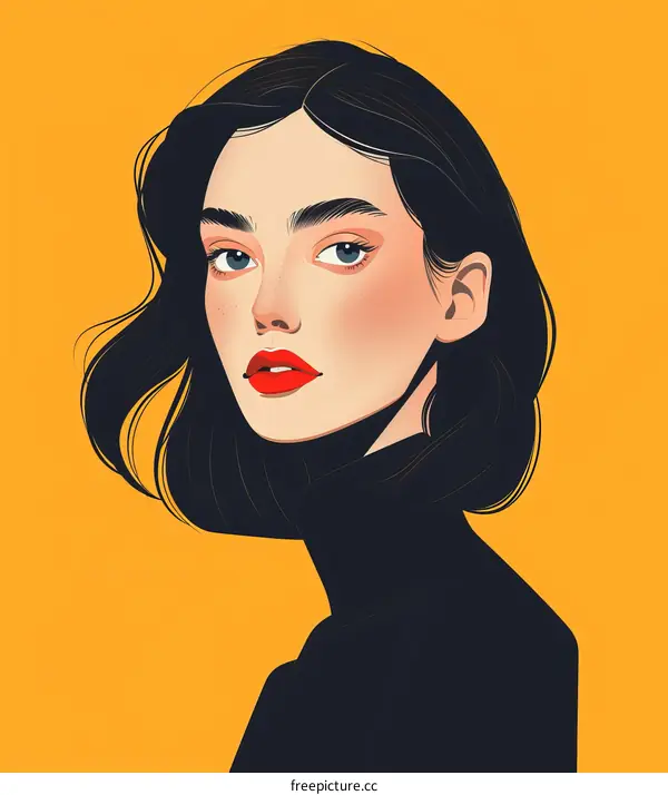 Elegant young woman with black hair and red lips