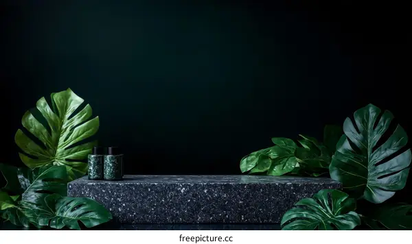 Dark Green Background Tropical Leaves Product Display