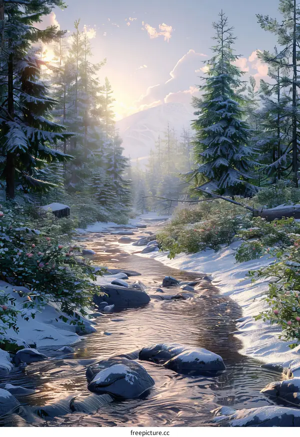 Snowy River Meandering Through Winter Forest