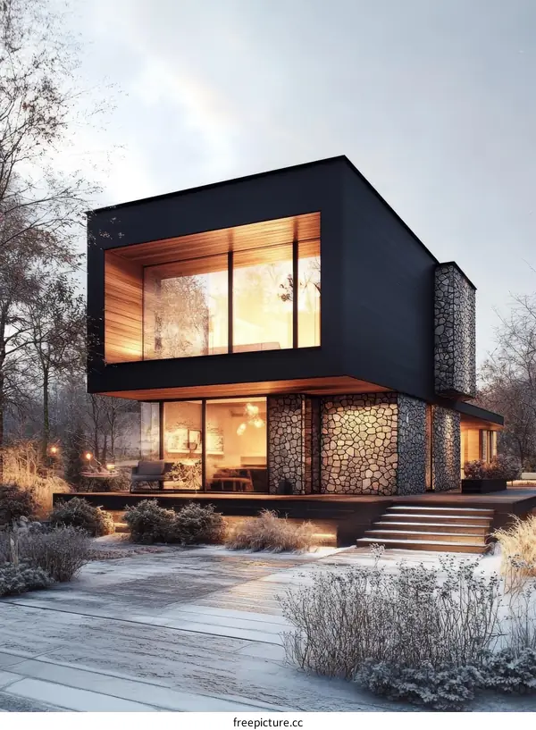Modern Contemporary House Exterior Design in Winter