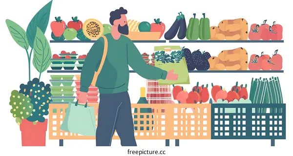 Man Buying Fresh Produce at a Grocery Store